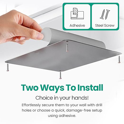 9 inches x 6.5 inches Stainless Steel Plate for Magnets, 3M Adhesive Back, Mounting Screws, Ideal for Magnetic Shelf, Spice Holders, Fridge Magnets. Mount Anywhere! (Silver, 1 Pack)