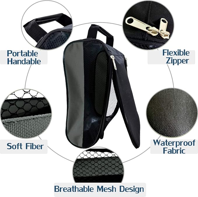 Golf Shoe Bag, Gray Golf Shoes Bags Men/Women Outdoor Zippered Carrier Bags with Ventilation Sport Shoes Bag Travel Shoe Bags (Grey)