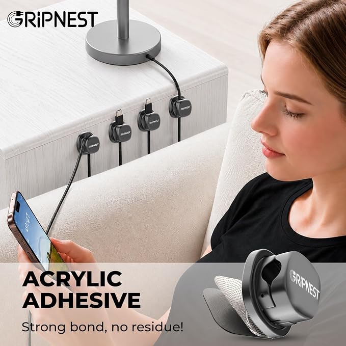 Cable Clips, 8 Pack Rotatable Cord Organizer with Adhesive | Strong Adhesive • 360° Rotatable • Secure Cable Management • For Desk, Car & Nightstand