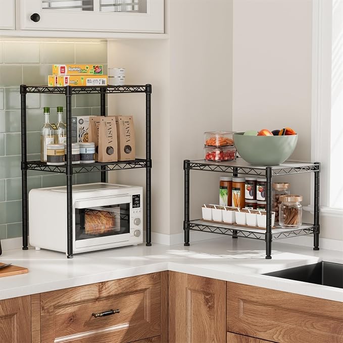 Xcity Storage Shelves, 2 Tier Heavy Duty Metal Shelving Unit with Wheels, 700 LBS Adjustable Steel Wire Shelf for Commercial, Pantry, Kitchen, Garage, 14" D x 24" W x 20" H, Black