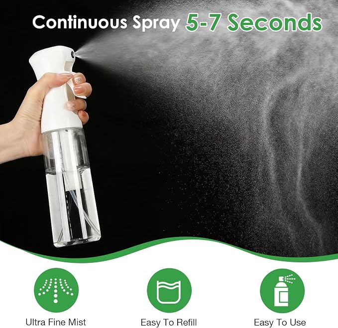 THINTON Mist Spray Bottle for Hair (10oz/300ml) - 2 Pcs | Continuous Spray Bottle for Salons Cleaning Plants Gardening