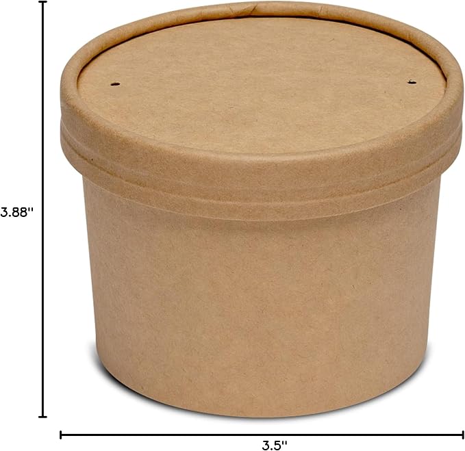 GUSTO 12 oz. Kraft Paper Food Containers with Vented Lids - [25 Count] To Go Hot Soup Bowls, Disposable Ice Cream Cups, Ideal for Hot and Cold Foods - (Formerly Comfy Package)
