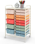 BECOMFORT 15-Drawer Rolling Cart with Drawers, Storage Cart on Wheels, Teacher Classroom Organizers with Metal Frame, Mobile Craft Cart for Tools, Trolley Utility Cart for School Office Play Room