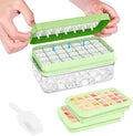 0.8“ Ice Cube Tray with Lid and Bin, PHINOX 56 Cubes Ice Trays for Freezer, Ice Cube Trays for Freezer with 2 trays, Container, Lid & Ice Scoop, BPA Free, Green(28Cubes/Tier)