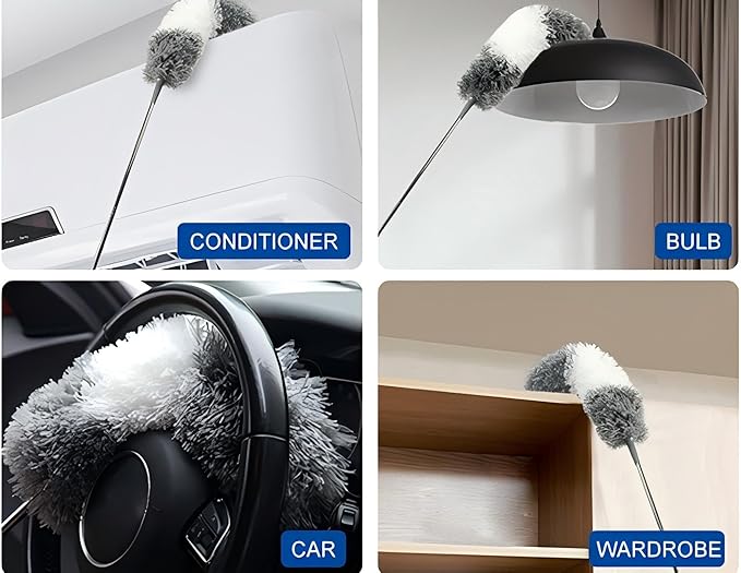 Telescopic Dusters for Cleaning | Duster with 100"Extension Pole | Flexible Cobweb Remover Duster Kit with 2 Washable Heads | Bendable Feather Duster for High Ceilings,Fans & Hard-to-Reach Areas,5PCS