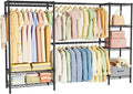 Golpart Heavy Duty Clothing Rack with Adjustable Shelves Clothes Wardrobe | Coat Rack Metal Closet Organizer and Storage Garment Rack for Hanging Clothes Wire Portable Cloth System Free Standing Black