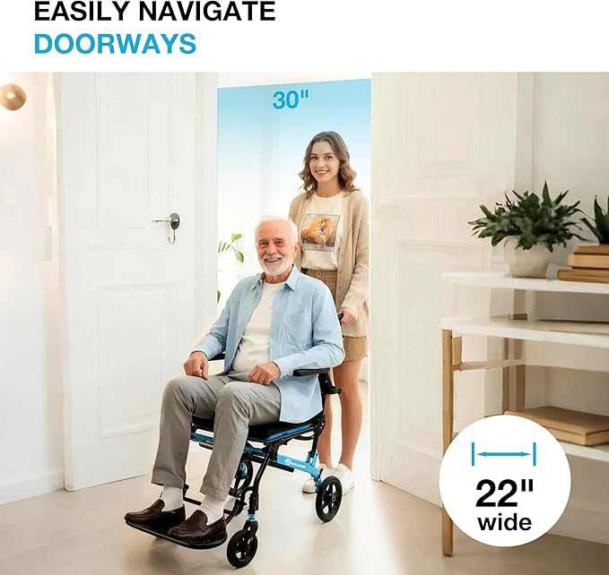 Wheelchairs for Adults Transport Chair Lightweight Foldable with Telescopic Handle, 18-Inch Seat Width Portable Folding Travel Wheel Chairs for Seniors