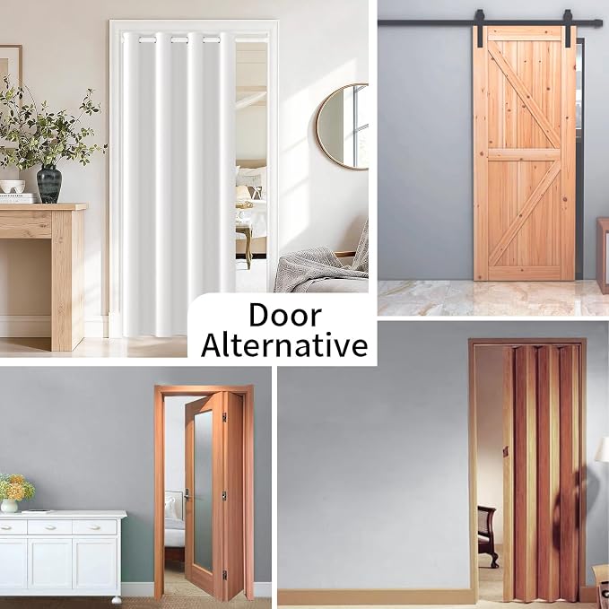 Vatge Magnetic Doorway Curtains with Rod, W52 x L78, 1 Panel, Grayish White | Light Filtering Door Curtain for TV Room, Soft Fabric, Easy to Access