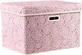 PRANDOM Larger Collapsible Storage Bin with Lid [1-Pack] Fabric Decorative Storage Box Cube Organizer Container Baskes with Handles Divider for Bedroom Closet Living Room Pink 17.7x11.8x11.8 Inch