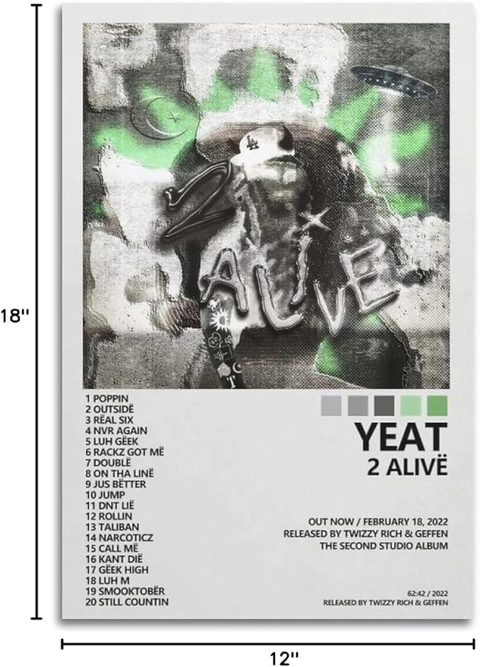 Yeat Poster 2 Alive Album Cover Poster Office Room Aesthetic Decoration Painting Canvas Wall Art Bedroom Painting Decoration Gift 12x18inch(30x45cm) Unframe-style