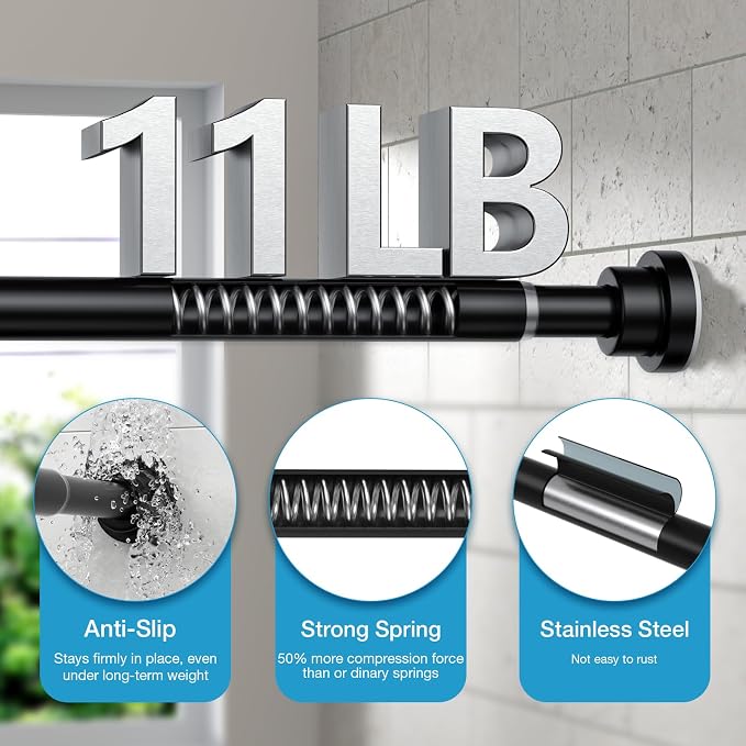 Tension Curtain Rod 31 to 63 Inch Spring Tension Rods for Windows Adjustable Curtain Rod No Drilling Expandable Pressure Curtain Rod Tension Rod for Closets,Bathroom,Kitchen,Doorway