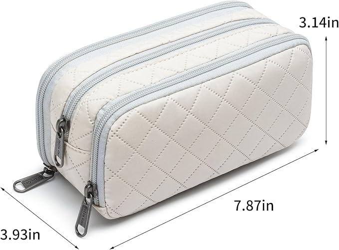 Della Gao Large Pencil Case, Big Capacity Pencil Pouch with 3 Compartments, Office Pencil Bag with Zipper, Big Pen Case for Adults (01-3Beige)