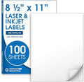 8.5" X 11" Matte White Full Sheet Labels (100 Sheets, 100 Stickers) Printable Sticker Paper for Laser & Inkjet Printers - Spartan Industrial Template R026
