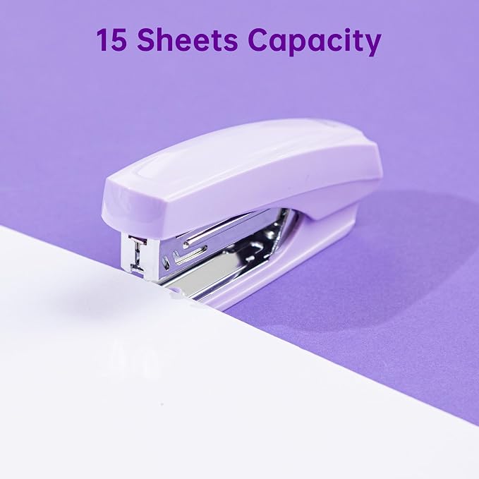 deli Office Supplies Set, Purple Desk Accessory Organizer Kit, Stapler Set, Rotating Multi-Functional Pen Holder, Tape Dispenser, Pens, Binder Clips, Sharpener, Scissor, Eraser, Purple Office Supplies