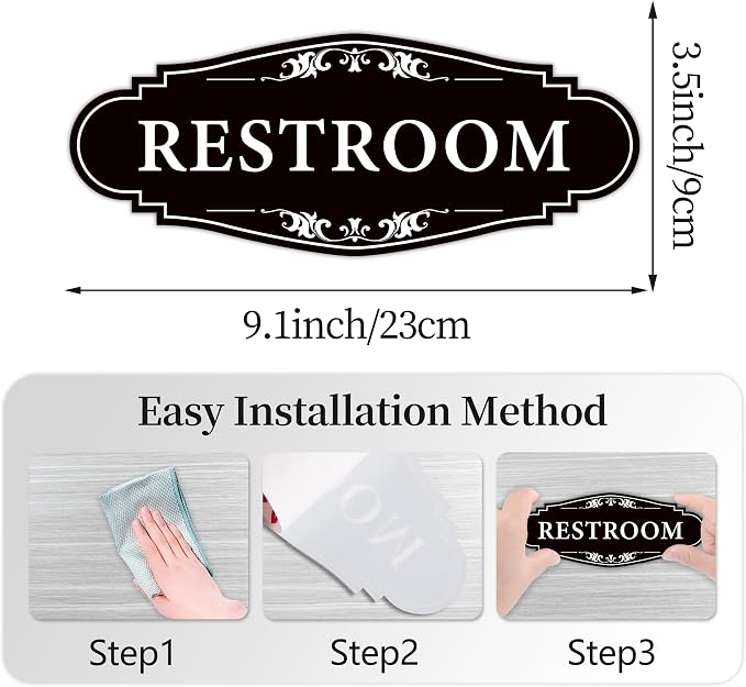 Restroom Sign for Business and Home，Self-adhesive Unisex Bathroom Sign Sticker，Waterproof Vinyl Toilet Decor for House，Office，Shop，Door（Black）