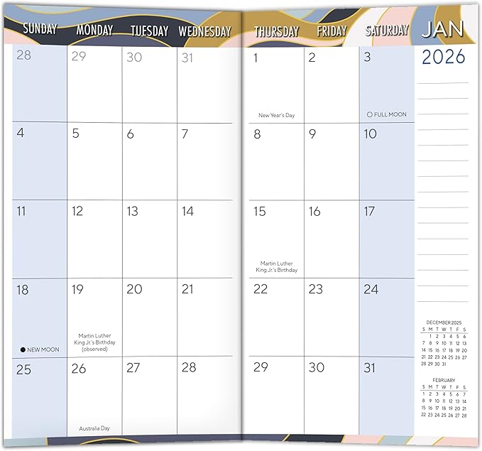2026 Pocket Planner, 2-Year-Plus Monthly Calendar Planner (24-Month): January 2026 – December 2027, Purse Size 6.5" x 3.5", Swirly Waves