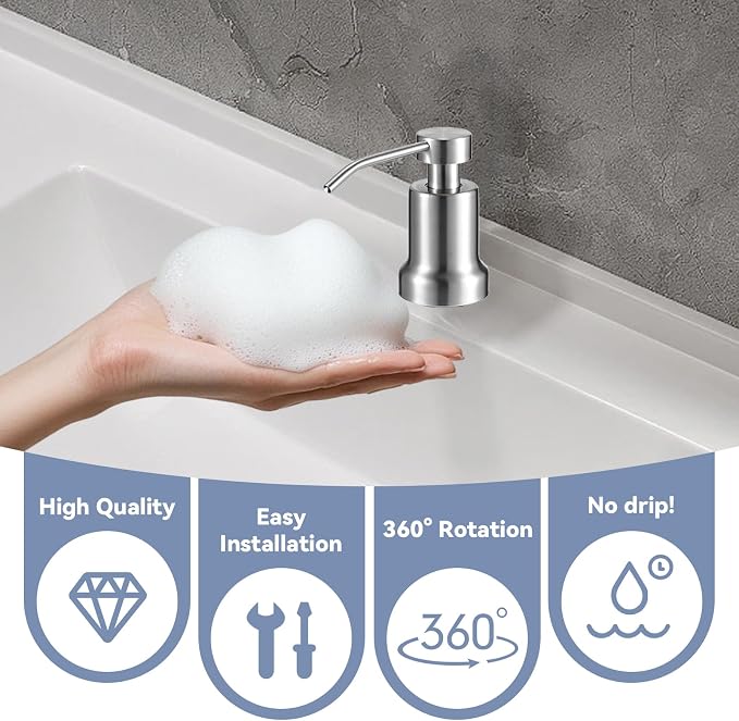 Foaming Soap Dispenser for Kitchen Sink and Bathroom Countertop: Built in Foaming Sink Soap Dispenser Pump, Stainless Steel Foam Soap Pump with 22oz Under Counter Bottle