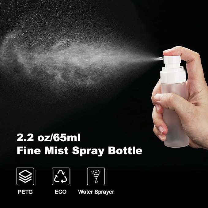 Fine Mist Travel Spray Bottles, 3-Pack，2.2oz/65ml | Twist Caps, Seal Rings, Textured Grip, Refillable, TSA-Compliant