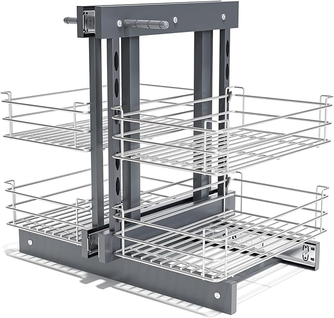 Blind Corner Pull Out Organizer for 32" Cabinet Left Open & Right Open Compatible 2 Tier 4 Shelves Adjustable Height