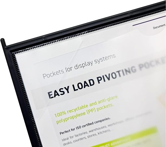 Tarifold Wall Mount Reference Organizer Display System, 10 Double-Sided Pockets, 20 Sheet Capacity, Durable Metal Base, Expandable, Easy-Load Polypropylene Pockets, Black