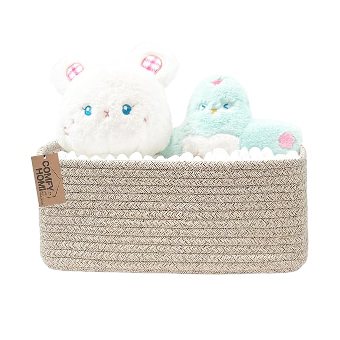 COMFY-HOMI 11.5"x7.5"x4.7" Storage Baskets for Organizing | Cotton Rope Woven Basket | Toy Storage Bin Box | Basket for Shelves, Closet Organizer Bin, Decorative Closet Shelf, 1 Pack