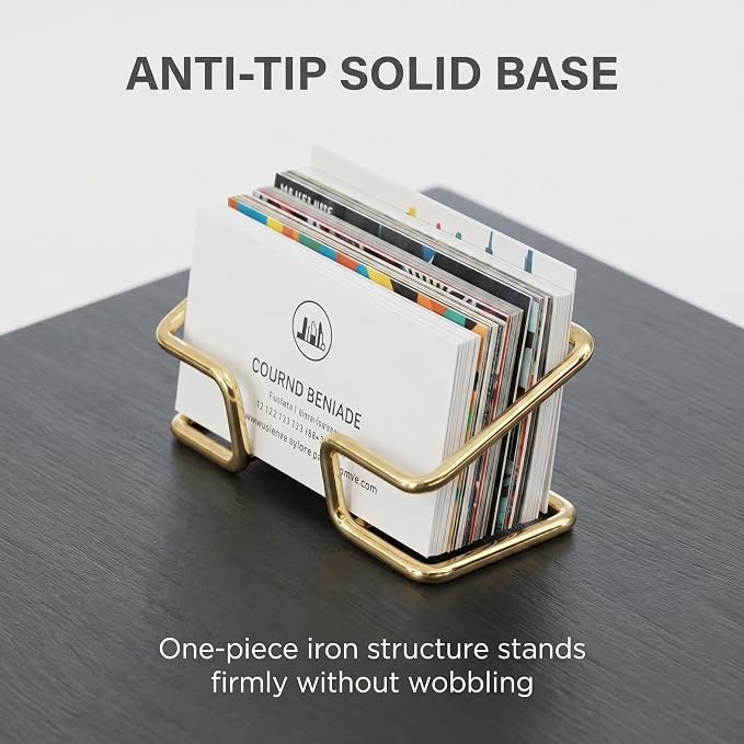 Business Card Holder for Desk, Metal Name Card Display Stand | Shiny Plated Metal Desk Organizer for Office, Front Desk, Stationery Shop
