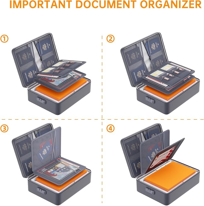 DocSafe 5200°F Fireproof Document Organizer Box with Lock, Gray (Soft) | Heat Insulated 8 Layers File Protection Bag,Water-Resistant Zipper,Portable Home Office Travel Safe Storage for Files,Laptop
