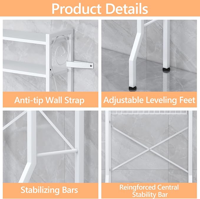 Aduanbang 4 Tier Over The Toilet Storage Rack, Bathroom Organizer Shelf with Basket, Adjustable Shelves, Freestanding Space Saver for Small Bathrooms (White)
