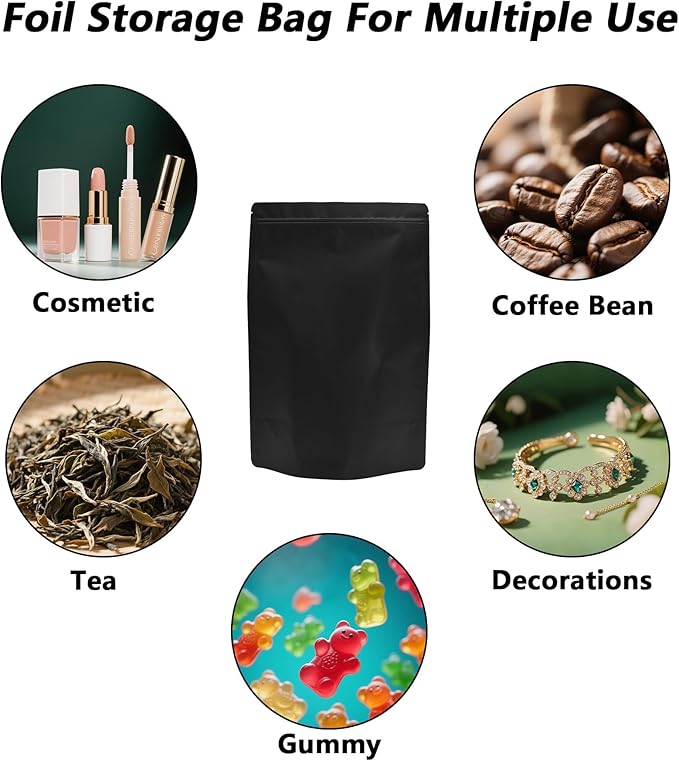 50PCS Smell Proof Resealable Pouch Bags,ULIFESTAR Aluminum Foil Flat Food Storage Bag,Sealable Pcsaging Zipper Pouches with Tear Notches for Pcsaging Lipgloss,Jewelry,etc(20*30cm/7.87*11.81",Black)