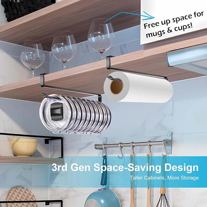 4Pack Tumbler Lid Organizer for Corner Cabinets, Space-Saving Coffee Cup Holder, Water Bottle Accessories Storage, Kitchen Organization, No Adhesive or Drilling Needed up to 48 Lids(Black)