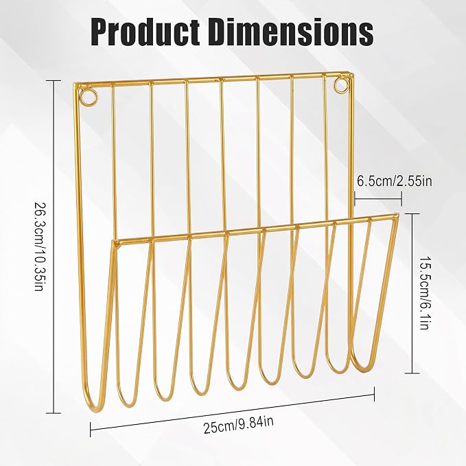 2-Pack Wall Magazine Rack, Magazine Holder Wall Mounted for Space-Saving, Walls Magazine Holder for Mail, Bathroom & Home Office Organizer, Office Living Room(Gold)