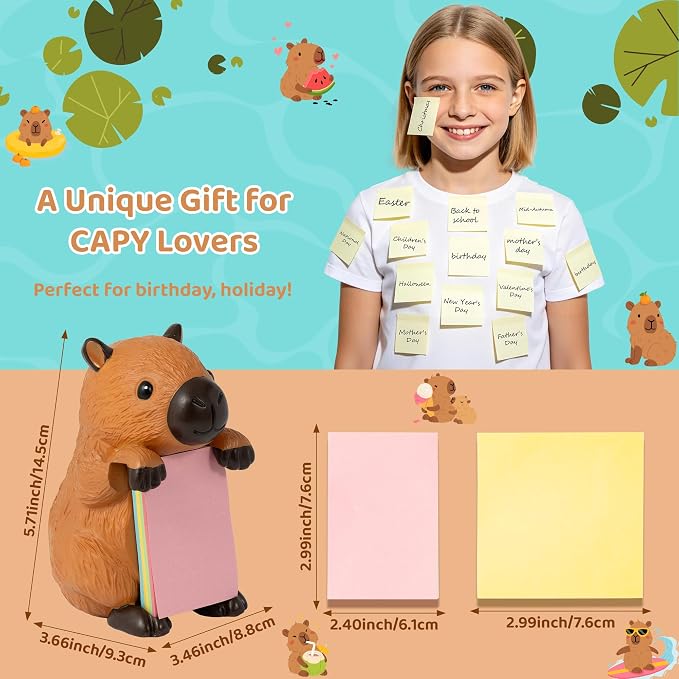 K1tpde Capy Pop-up Sticky Note Dispenser Fun Animal Resin Desk Holder &Memo | Handmade Desk Holder & 2 Pad Self-Stick Note, Capy Pop Up Post it Note Dispenser for Office Hold, School & Office Desk Supply