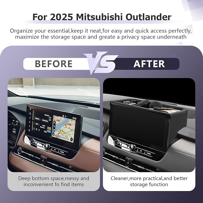 LUWU for 2025 Outlander Dashboard Storage Tray 2025 Mitsubishi Outlander Accessories 12.3-inch Behind Screen Organizer Center Console Display Box Dash Tray [NOT for 2025 Outlander PHEV&Sport]