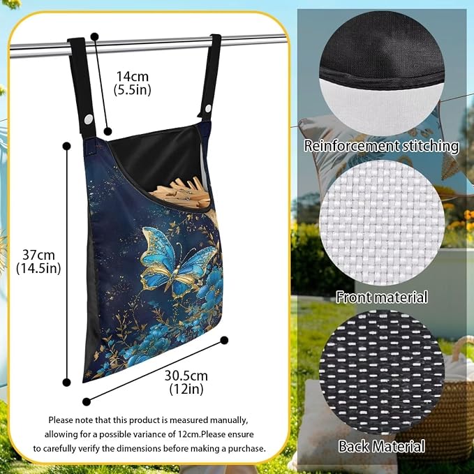 Butterfly Clothespin Storage Moon Hanger Bags Laundry Clothespin Bag with a Large Opening, Hanging Storage Organizer with Hanging Rope for Home Outdoor Waterproof Clothespin Storage