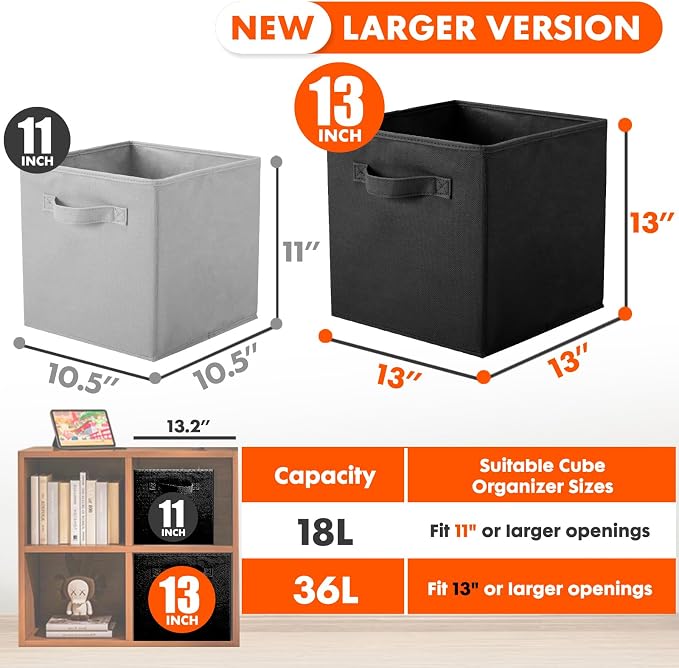 ShellKingdom Storage Bins, Foldable Fabric Storage Cube And Cloth Organizer | Storage Drawer For Closet And Toys, 13 X 13 X 13 INCH, 2 Pack (Black)