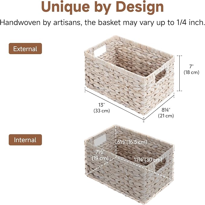 StorageWorks Pantry Baskets, Wicker Storage Baskets for Organizing, Pantry Organizers and Storage, Water Hyacinth, Natural
