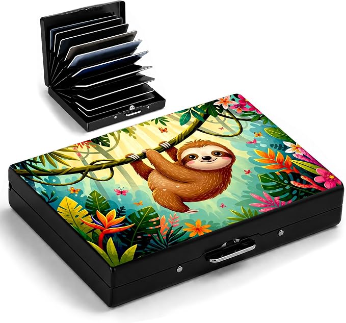 Sloth Metal Wallet Credit Card Protector Case Equipped RFID Blocking | with Pop-Up Button Slim Business Cards Holder Aluminum Cards Case Exclusive Sloth Gifts for Women Men