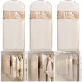 3PCS Space Saving Hanging Garment Bag with Self Compression Zipper, Compression Space Saver Closet Storage Organizers, Dust Cover Clothes Bags for Down Coat (Beige,X-Large)
