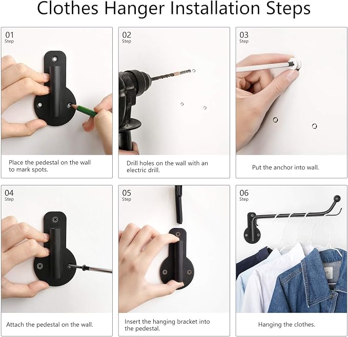 Mkono Wall Mounted Drying Rack Laundry Hook with Swing Arm Valet Rod 2 Pack | Black, Laundry Room Organization, Space Saving, Foldable, Easy Install, Wall Clothes Hanger, Closet Bathroom Bedroom Organize