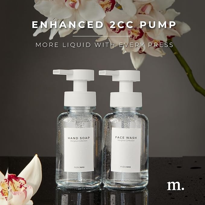 MaisoNovo Glass Foaming Soap Dispenser 14 Oz | Glass Bottles Pumps x 2 Clear