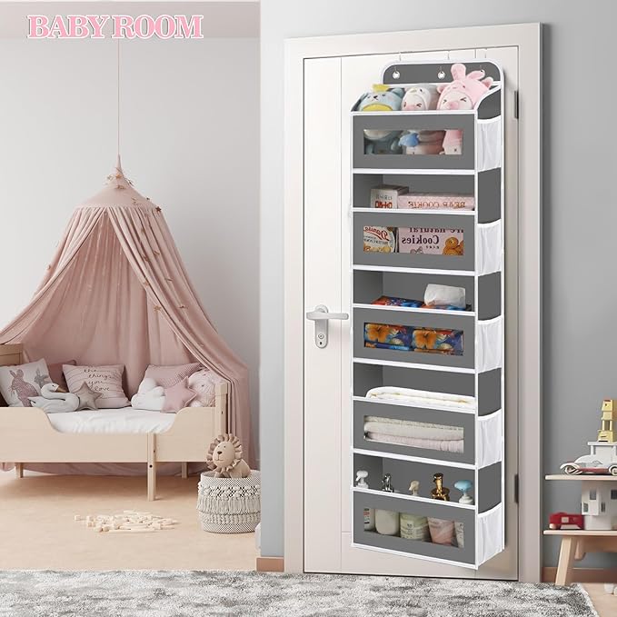 KYEVIS Over The Door Organizer, 5 Shelves Closet Door Hanging Organizer with 10 Mesh Pockets, Nursery Closet Organizer, Baby Essentials, Dorm Room Essentials for Girls
