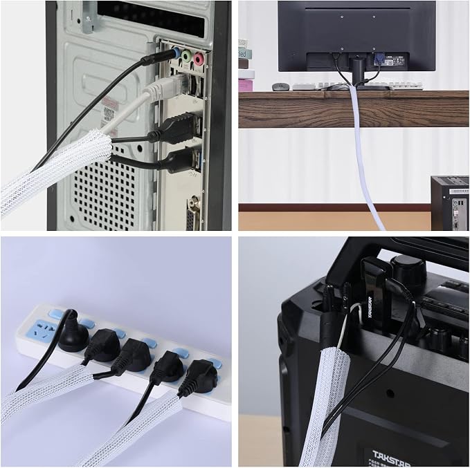 AGPTEK Cable Sleeve, 2Pack 5ft - 1.6 inch Cable Management Desk Cord Cover Organizer Wire Hider for Home Office Computer TV Wire Loom Tubing Pet Proof Cord Protector from Cat Dog Chewing, White