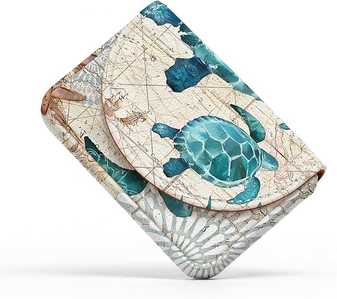 Business Card Holder，PU Leather Business Card Case Wallet Sea Turtle | Pocket Travel Name Card Case for Men and Women Gift，Portable Magnetic Business Card Carrier for Purse