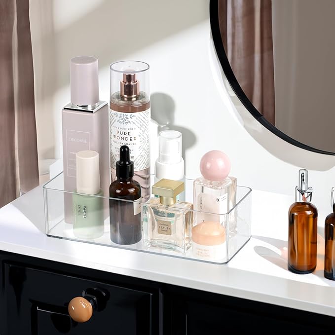 ZEXALOR Clear Drawer Organizer, 6 Sections Eyeglass Sunglasses Organizer Holder, Drawer Dividers Office Desk Tray Bathroom Makeup Jewelry Trays (9.2×3.5×2.3“(no divide))