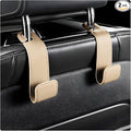 2 PCS Car Seat Headrest Hooks, Microfiber Leather Hanger Holder Hook for Hanging Purse and Bag, Universal Vehicle Back Seat Organizer Hook for Grocery Bag Handbag Coat (Beige)