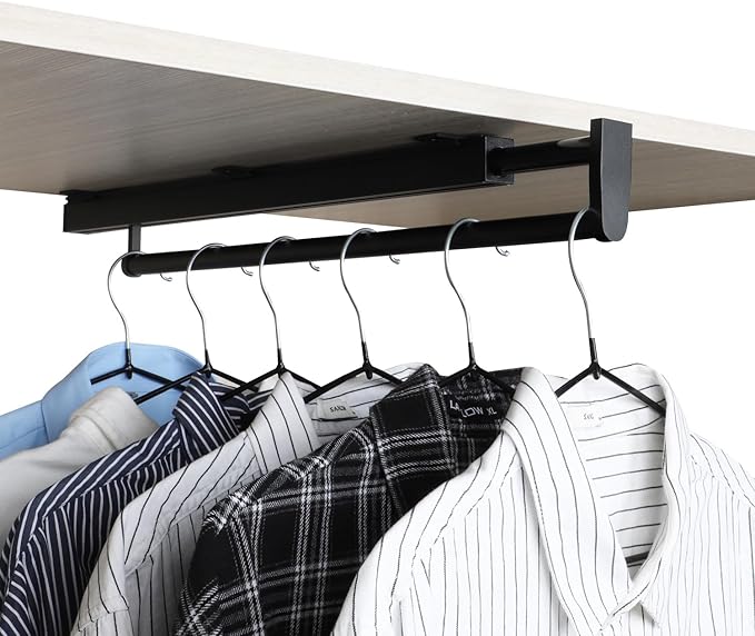 BaiNong pull out closet rod valet rod closet pull out pants rack for closet black valet rods for closets 13-3/8 inch pull out telescopic trouser rack shallow cabinet organize pants and clothes
