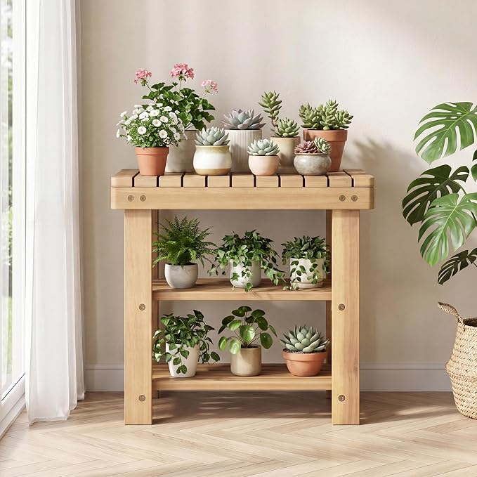 GOFLAME Wooden Shoe Rack Bench, 3-Tier Free Standing Entryway Bench Seat with Slatted Shelves, Shoe Storage Organizer for Entryway, Hallway, Bedroom, Living Room, Small Space, 19"x11"x18"