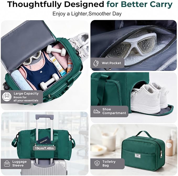FIORETTO Women's Gym Duffle Bag with Shoes Compartment, 30L Capacity, Ideal for Travel, Gym, Sports, Duffel, Weekender