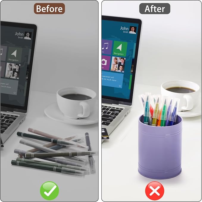 Tlence 9 Pack Metal Pen Holders for Desk, Colorful Bulk Round Pencil Cup Caddy, Desktop Stationery Organizer and Accessories for Office Classroom, Makeup Brush Storage, 3.5 x 4.5 Inches