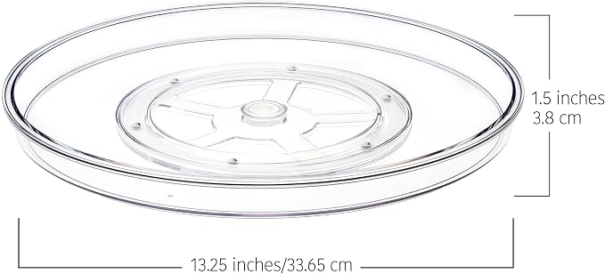 primebox 13.25" Lazy Susan Organizer. 360 Degree Rotating Turntable for Cabinets, Fridge, Pantry, Vanity, Bathroom, Under Sink Organizing, Countertops, Organizer for Spices Clear.